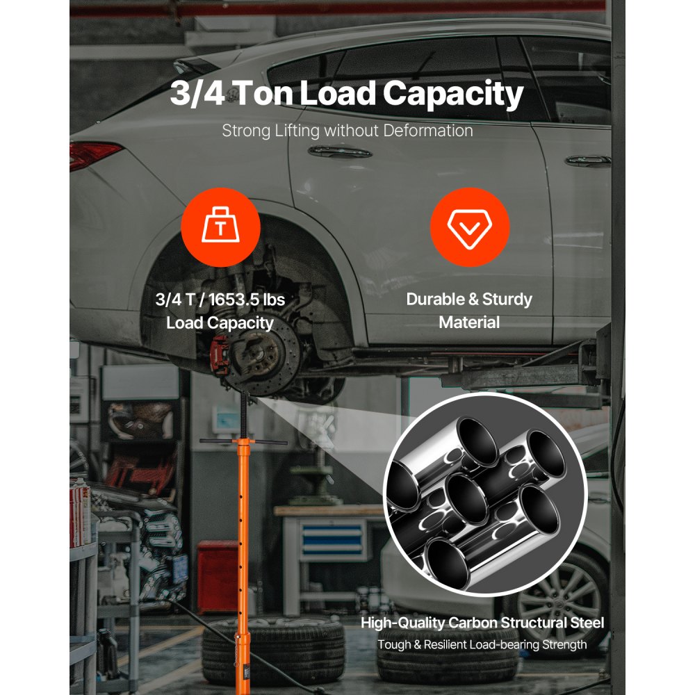 VEVOR Underlift Support Stand 0.75 t Underlift Truck Support Stand with Lifting Heights 975-1915 mm & Bearing-Mounted Rotary Handle & Self-Locking Threaded Screw & Two Wheels & Support Vehicle Components