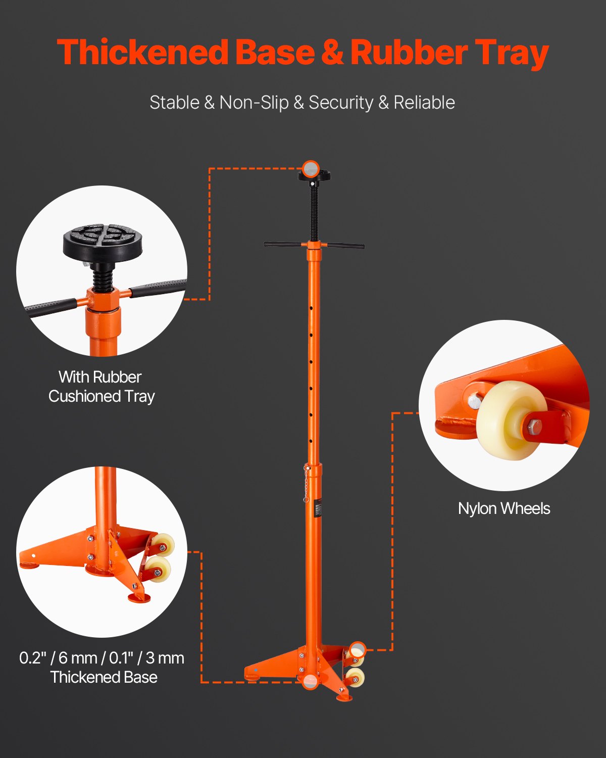 VEVOR Underlift Support Stand 0.75 t Underlift Truck Support Stand with Lifting Heights 975-1915 mm & Bearing-Mounted Rotary Handle & Self-Locking Threaded Screw & Two Wheels & Support Vehicle Components