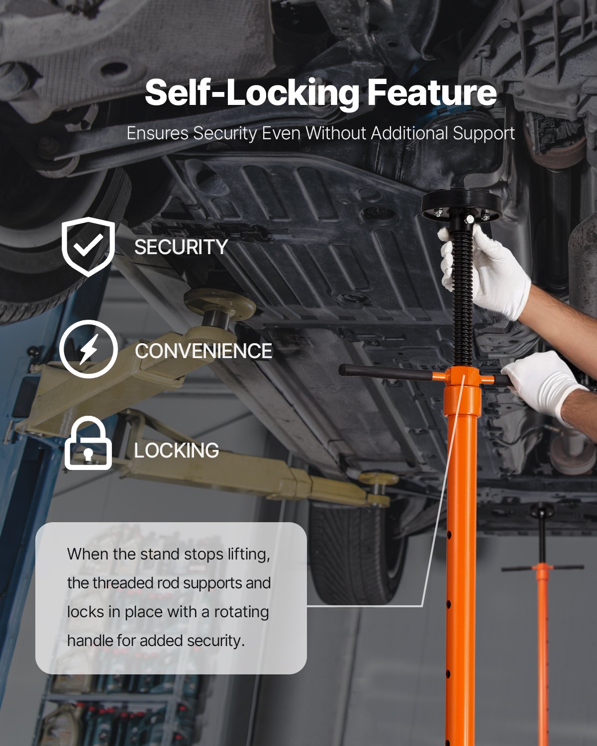 VEVOR Underlift Support Stand 0.75 t Underlift Truck Support Stand with Lifting Heights 975-1915 mm & Bearing-Mounted Rotary Handle & Self-Locking Threaded Screw & Two Wheels & Support Vehicle Components