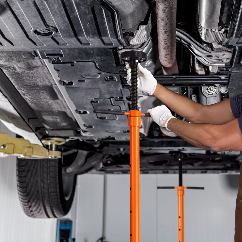 VEVOR Underlift Support Stand 0.75 t Underlift Truck Support Stand with Lifting Heights 975-1915 mm & Bearing-Mounted Rotary Handle & Self-Locking Threaded Screw & Two Wheels & Support Vehicle Components