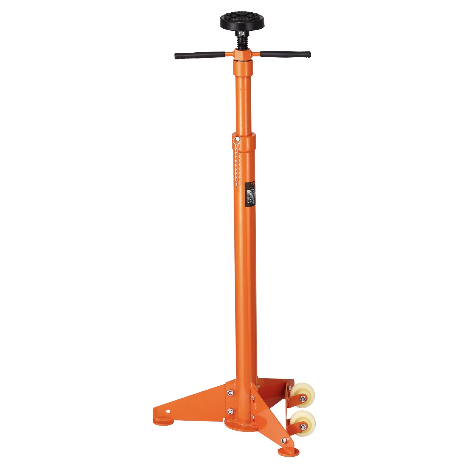 VEVOR Soporte de Gato para Polipasto Inferior, Capacidad 0,75 T, Elevación de 975 a 1915 mm, Manija Giratoria Montada en Cojinete, Tornillo Roscado Autoblocante, Dos Ruedas, 466 x 460 x 975 mm