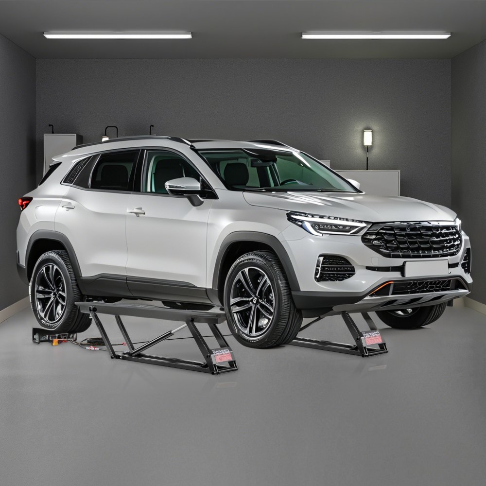 VEVOR Elevador de Coches Portátil, Capacidad 3175,1 kg, para Garaje Doméstico, 3 Niveles Ajustables y Control Remoto, con Bloqueo Automático con 4 Almohadillas de Goma y 4 Columnas de Elevación