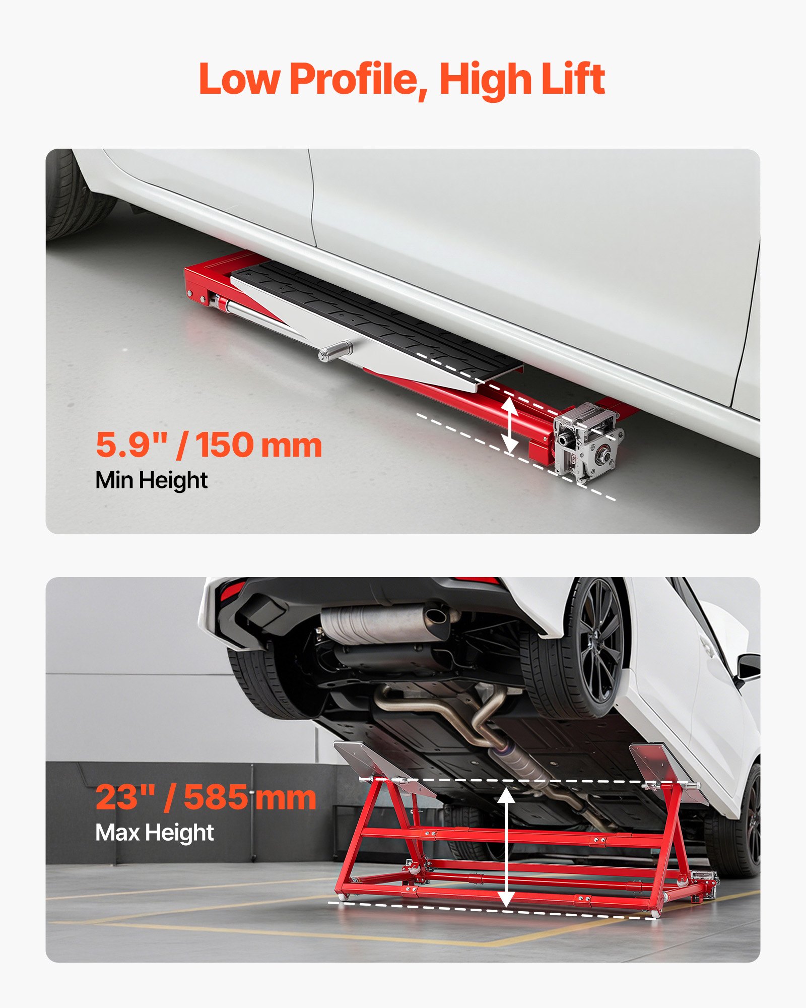 VEVOR Elevador de Vehículos Portátil Carga de 2000 kg, Elevación Rápida de Acero con Altura Máxima de 585 mm, Elevación Manual para Automóviles Ancho y Ruedas Ajustables, para Garajes, Talleres