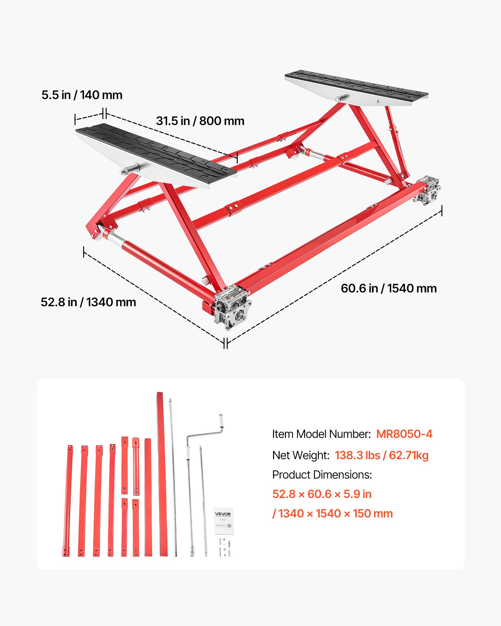 VEVOR Elevador de Vehículos Portátil Carga de 2000 kg, Elevación Rápida de Acero con Altura Máxima de 585 mm, Elevación Manual para Automóviles Ancho y Ruedas Ajustables, para Garajes, Talleres