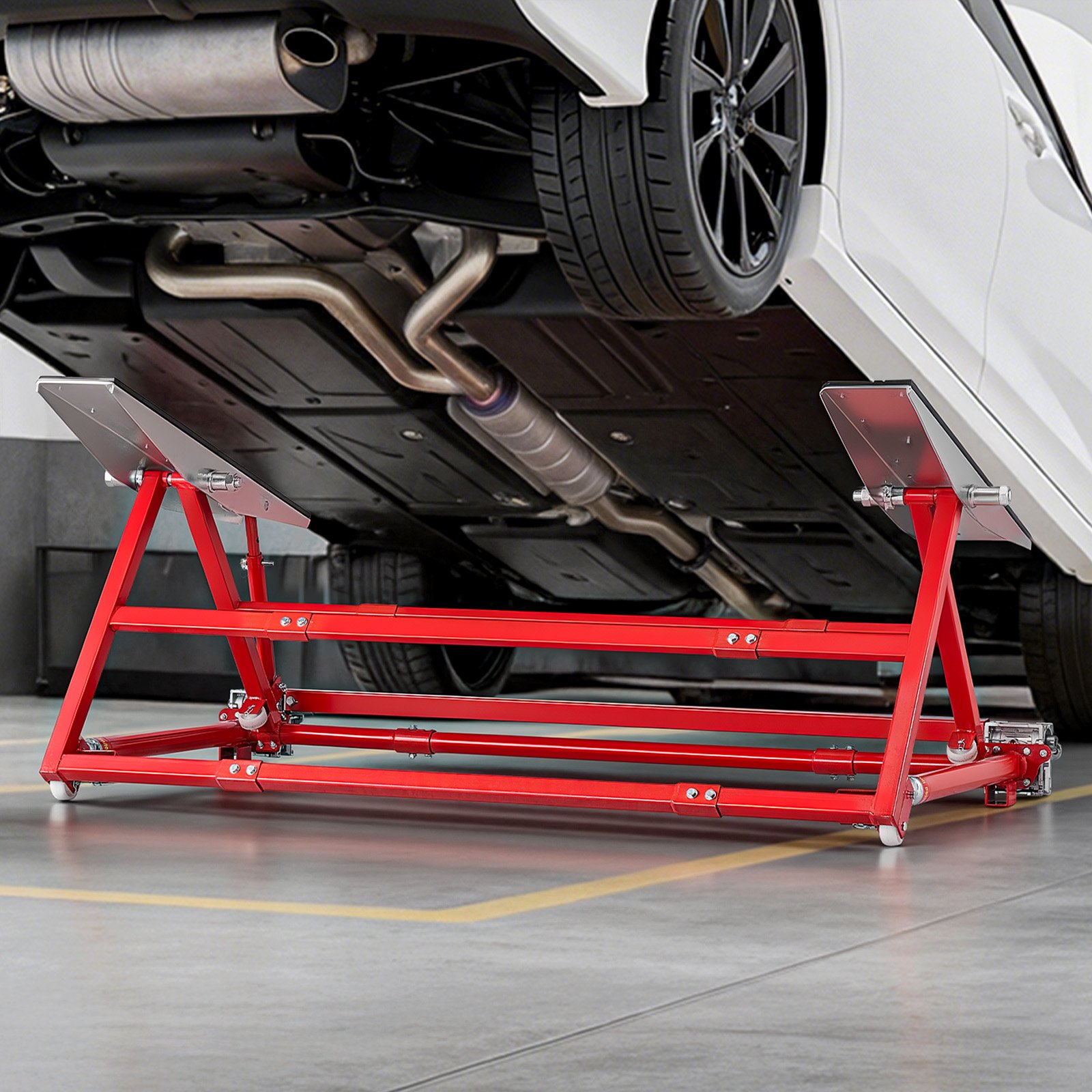 VEVOR Elevador de Vehículos Portátil Carga de 2000 kg, Elevación Rápida de Acero con Altura Máxima de 585 mm, Elevación Manual para Automóviles Ancho y Ruedas Ajustables, para Garajes, Talleres