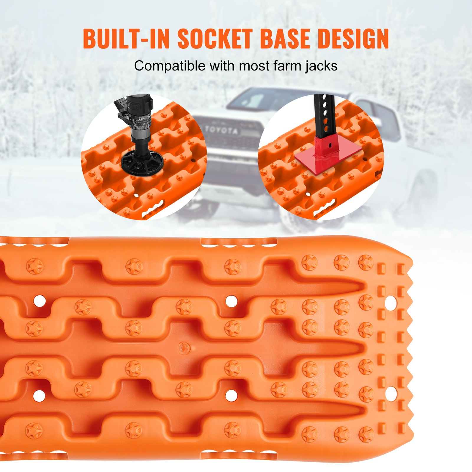 VEVOR 10 TONS Traction Boards with PP Material, Recovery Boards for Off-Road Vehicles/Cars/Pickups/SUVs/Motorhomes, Pair of Tire Traction Mats for Snow, Sand, Mud and Loose Ground, Storage Bag, Short, Orange