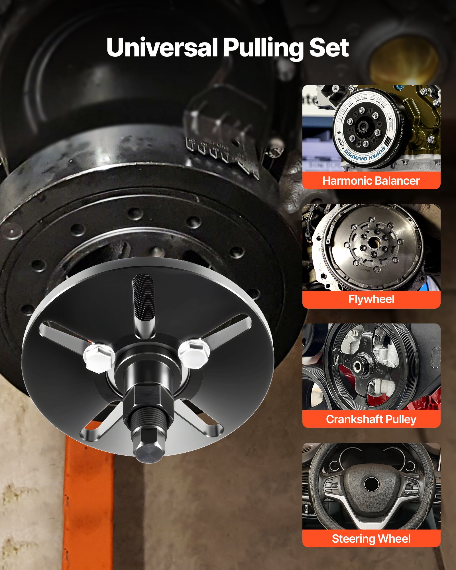 VEVOR Kit de Herramientas de Extracción e Instalación de Equilibradores Armónicos, Se Adapta a Centros 56 a 108 mm, para Extracción e Instalación de Equilibradores, Volantes, Poleas de Cigüeñal