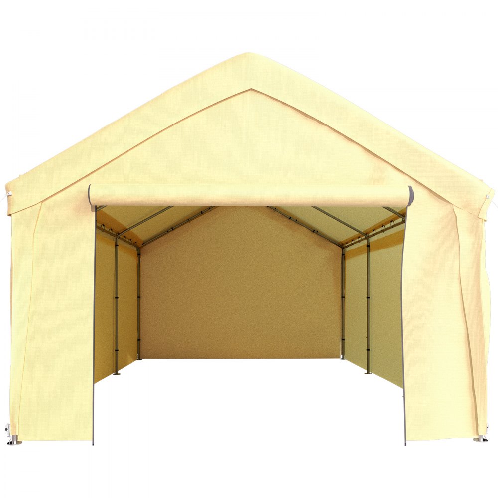 VEVOR Carpa Garaje para Coche 4x6 m Cochera Portátil Impermeable con 8 Postes y Pared Lateral Marco de Acero Galvanizado Carpa Pérgola Tela PE de 3 Capas Altura Ajustable 2,9-3,4 m para Barco Amarillo