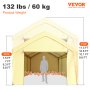 VEVOR Carpa Garaje para Coche 4x6 m Cochera Portátil Impermeable con 8 Postes y Pared Lateral Marco de Acero Galvanizado Carpa Pérgola Tela PE de 3 Capas Altura Ajustable 2,9-3,4 m para Barco Amarillo
