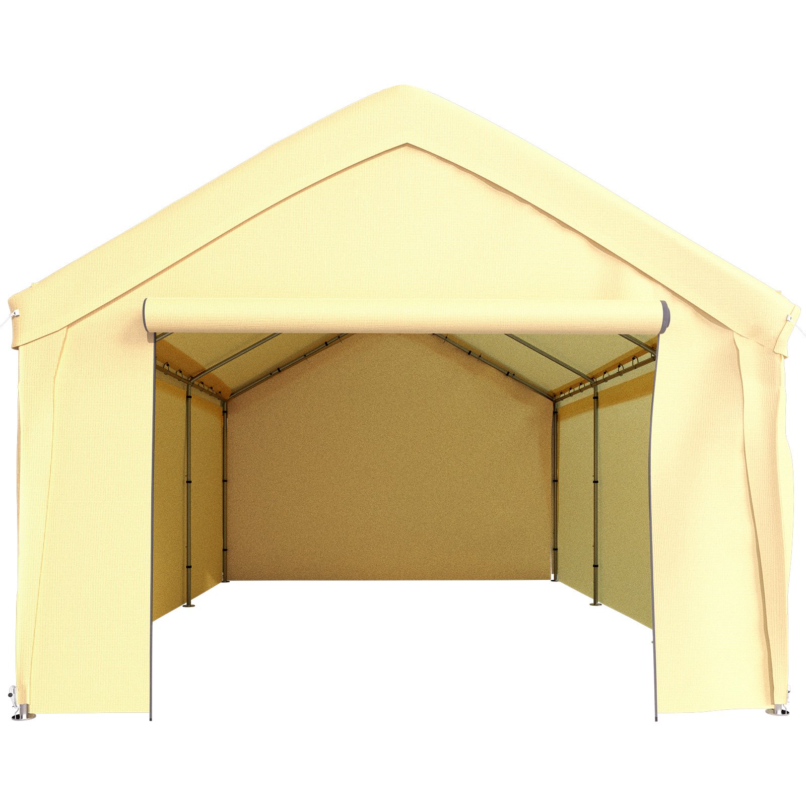 VEVOR Carpa Garaje para Coche 4x6 m Cochera Portátil Impermeable con 8 Postes y Pared Lateral Marco de Acero Galvanizado Carpa Pérgola Tela PE de 3 Capas Altura Ajustable 2,9-3,4 m para Barco Amarillo