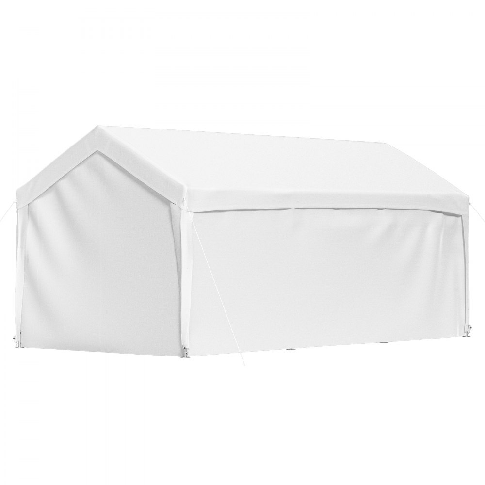 VEVOR Carpa Garaje para Coche 3x6 m Cochera Portátil Impermeable con 8 Postes y Paredes Laterales Marco de Acero Galvanizado Carpa Pérgola Tela PE de 3 Capas Altura Ajustable 2,5-3 m para Barco Blanco