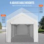 VEVOR Carpa Garaje para Coche 3x6 m Cochera Portátil Impermeable con 8 Postes y Paredes Laterales Marco de Acero Galvanizado Carpa Pérgola Tela PE de 3 Capas Altura Ajustable 2,5-3 m para Barco Blanco