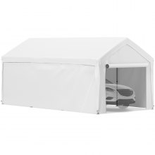 VEVOR Carpa Garaje para Coche 3x6 m Cochera Portátil Impermeable con 8 Postes y Paredes Laterales Marco de Acero Galvanizado Carpa Pérgola Tela PE de 3 Capas Altura Ajustable 2,5-3 m para Barco Blanco