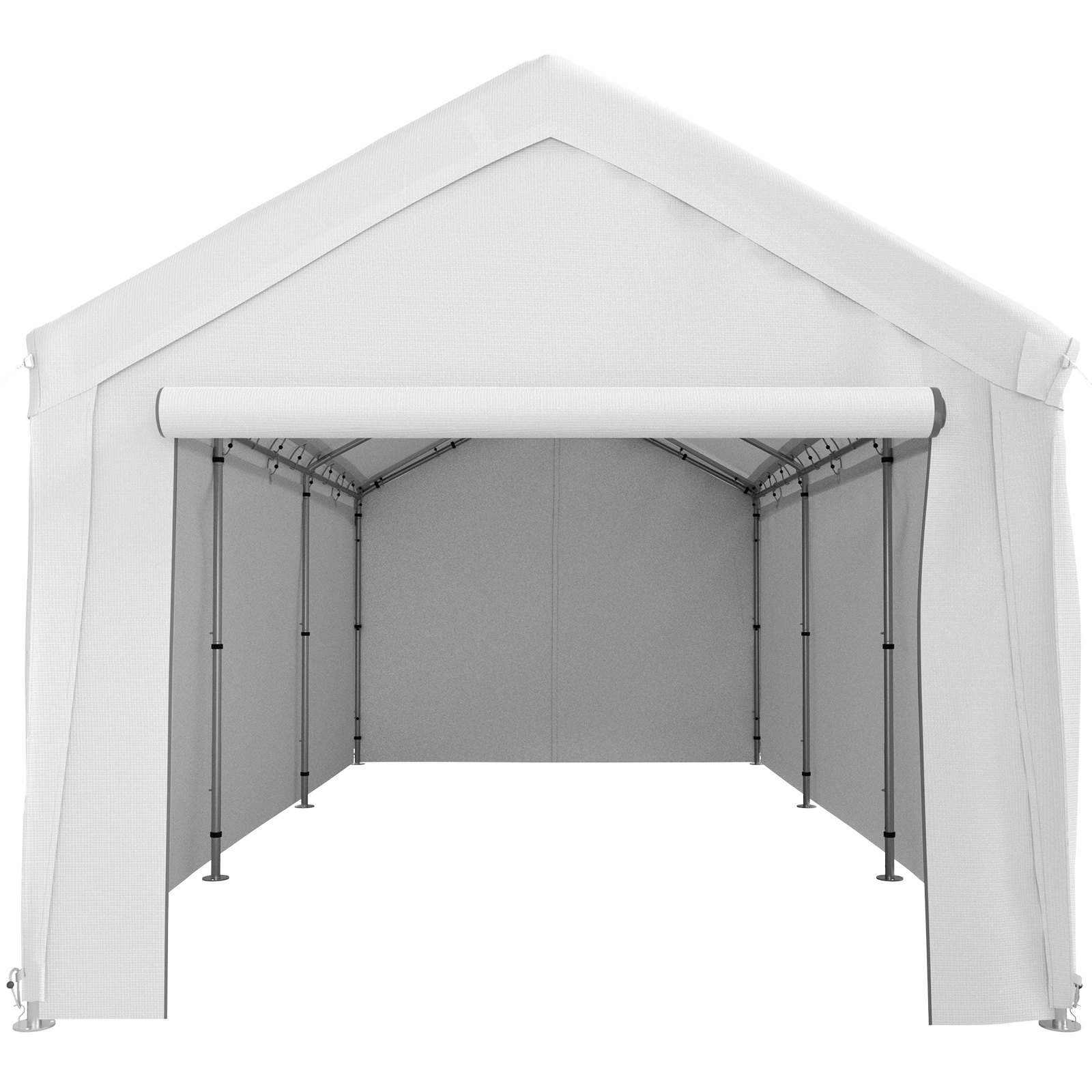 VEVOR Carpa Garaje para Coche 3x6 m Cochera Portátil Impermeable con 8 Postes y Paredes Laterales Marco de Acero Galvanizado Carpa Pérgola Tela PE de 3 Capas Altura Ajustable 2,5-3 m para Barco Blanco