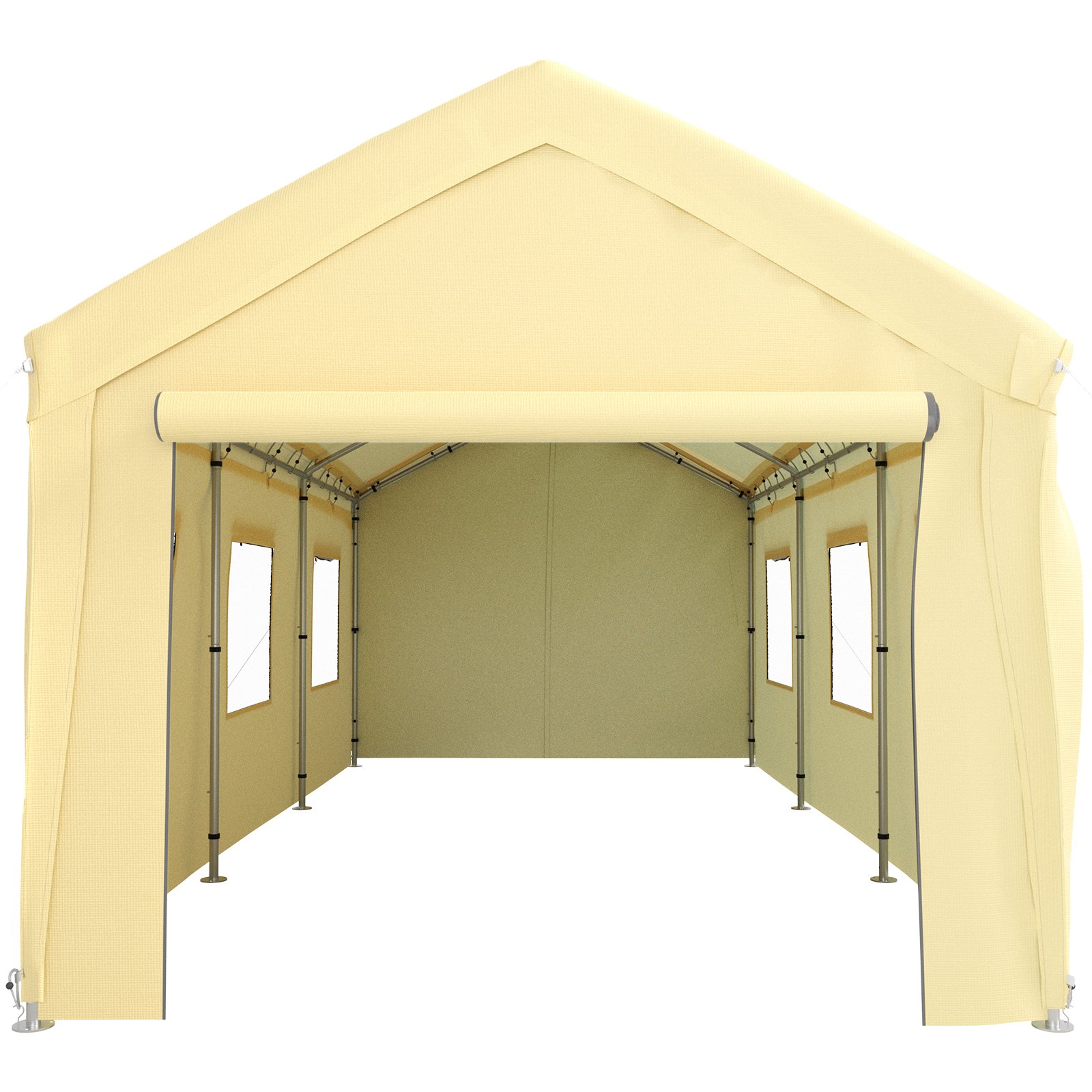 VEVOR Carpa Garaje para Coche 3x6 m Cochera Portátil Impermeable con 8 Postes Paredes Laterales y Ventanas Marco de Acero Carpa Pérgola Tela PE de 3 Capas Altura Ajustable 2,5-3 m para Barco Amarillo