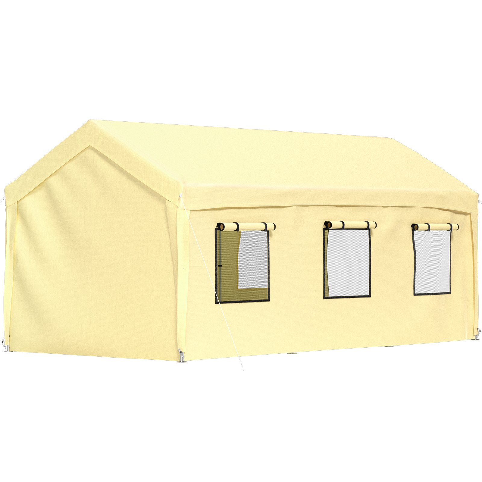 VEVOR Carpa Garaje para Coche 3x6 m Cochera Portátil Impermeable con 8 Postes Paredes Laterales y Ventanas Marco de Acero Carpa Pérgola Tela PE de 3 Capas Altura Ajustable 2,5-3 m para Barco Amarillo