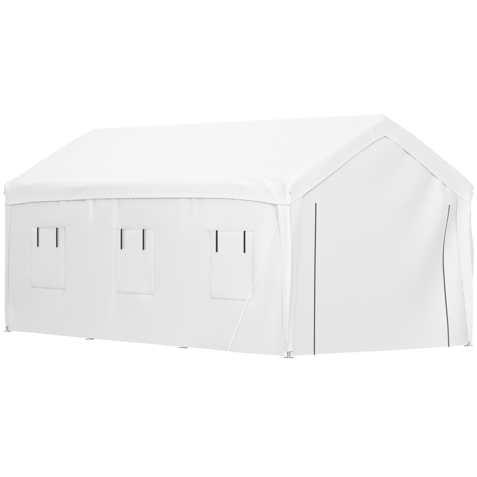 Marquesina para cochera VEVOR blanca con ventanas laterales y tela resistente a la intemperie.