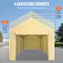 Marquesina para cochera VEVOR con 4 alturas ajustables, que van desde 1,6 m hasta 3 m, en una entrada suburbana.
