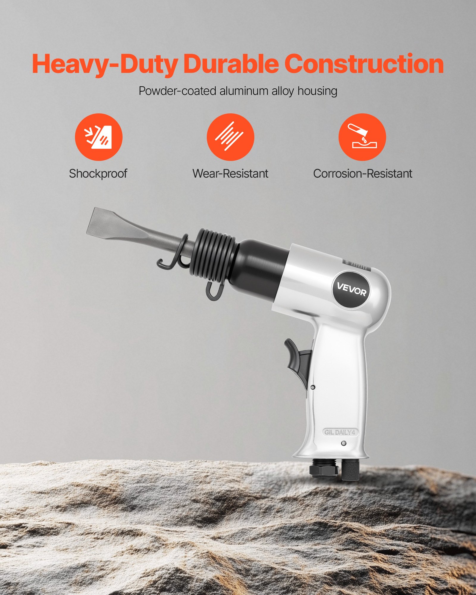 VEVOR Air Hammer, 4500BPM Pneumatic Hammer with Rust Removal Air Needle Scaler & 4PCS Chisels Round Shank, Lightweight & Compact Air Chisel Pneumatic Shovel Tool for Cutting Scraping Demolishing