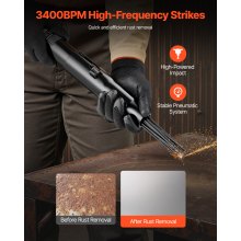 VEVOR Escarificador de Aguja de Aire de 3400 BPM para Eliminar Pintura Oxidada con Ajuste de 3 Velocidades, 19 Agujas Endurecidas, 3 Conectores de Boquilla de Aire, Compacto, con Agarre Ergonómico
