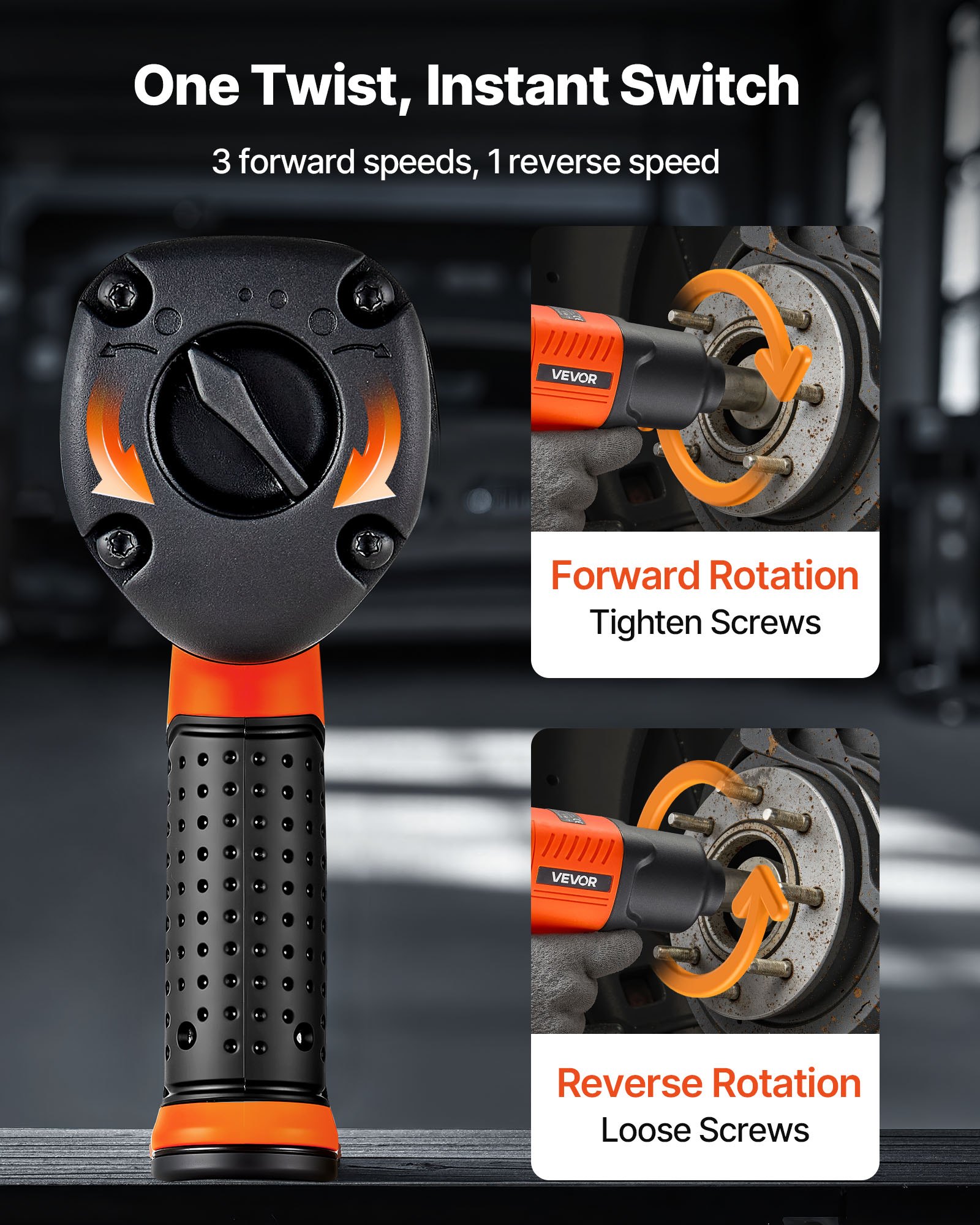 VEVOR Llave de Impacto Neumática, Par Máximo Inverso 1490 Nm, Ajuste de 4 Velocidades, 7500 RPM, para Talleres y Garajes, para Reparación Ligera y Mantenimiento de Vehículos, 200 x 150 x 70 mm