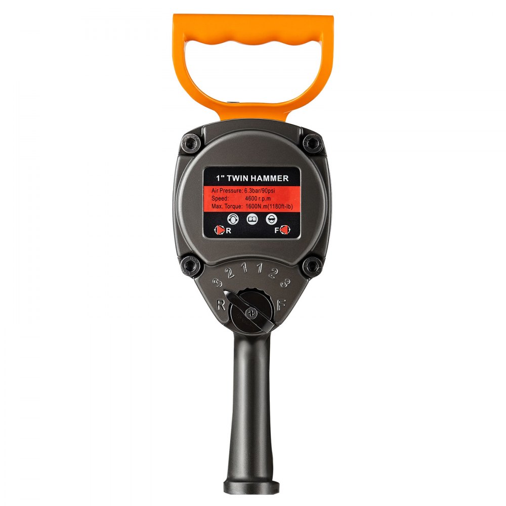 VEVOR 1-Inch Air Impact Wrench, Twin Hammer Air Impact Gun, Up to 1626N.m Reverse Torque, 4600RPM 6-Speed Pneumatic Wrench for Heavy Duty Auto Repairs and Maintenance
