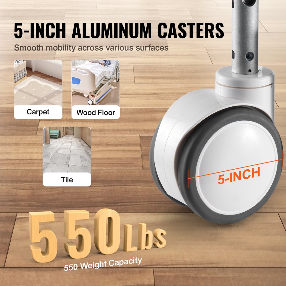 Cama de hospital eléctrica completa de 5 funciones premium VEVOR, cama médica eléctrica para UCI con Trendelenburg y Trendelenburg inverso, ruedas con bloqueo de 5 pulgadas, soporte para suero para uso hospitalario en el hogar, carga de 550 libras