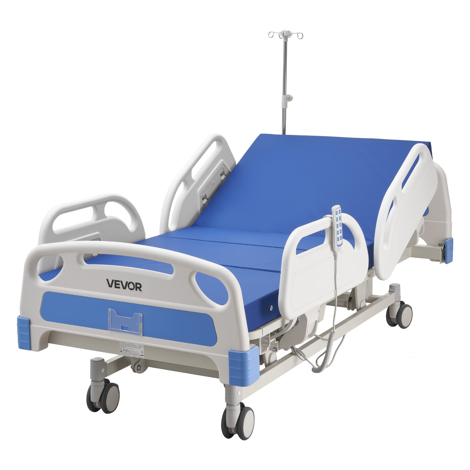 VEVOR Cama de Hospital Eléctrica de 5 Funciones con Trendelenburg y Ruedas con Bloqueo, Cama Médica con Colchón de Alta Densidad para Hospitalización Doméstica, Carga de 250 kg, 213 x 106 x 45-75 cm