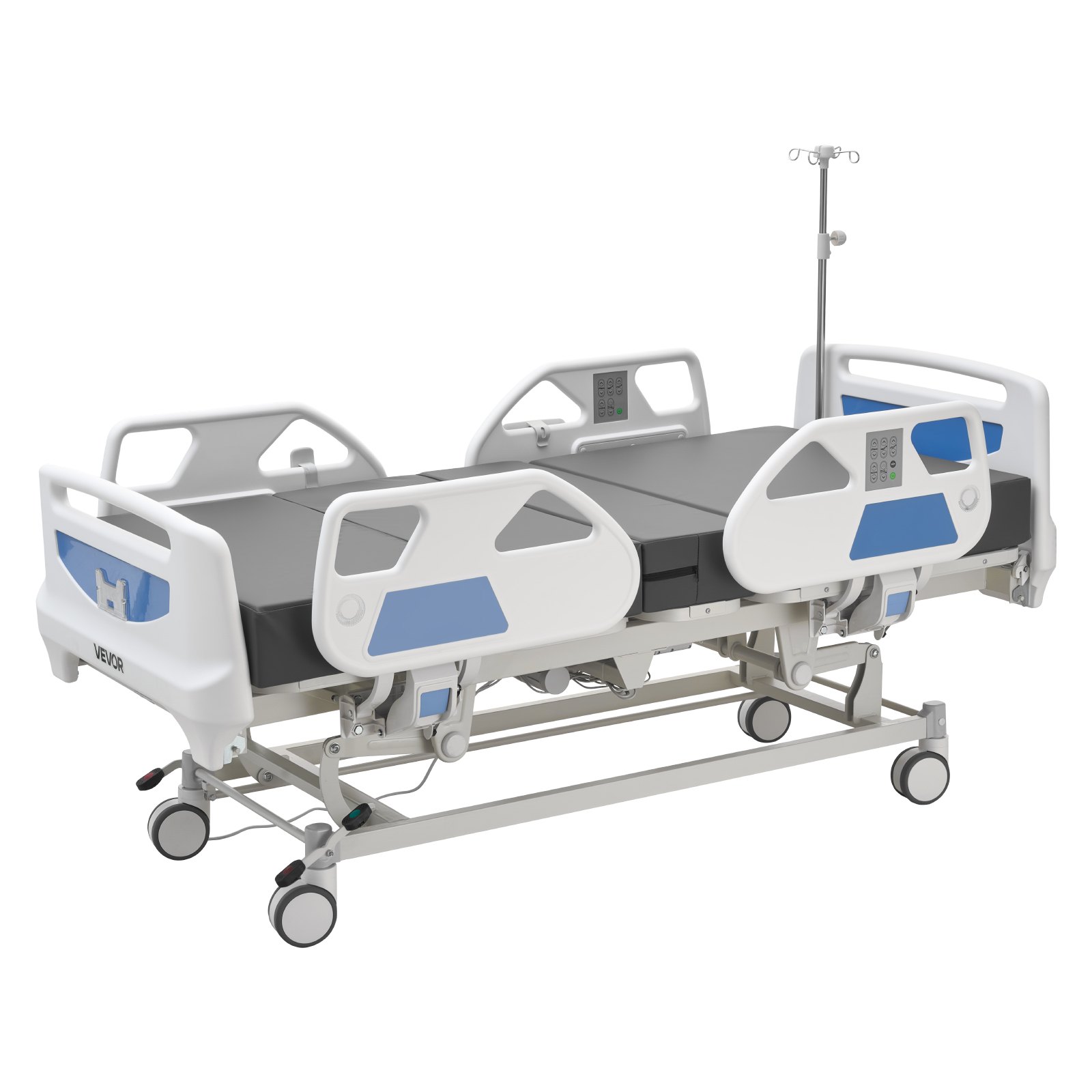 VEVOR Cama de Hospital Eléctrica de 5 Funciones, con Silla Cardíaca Función de RCP y Trendelenburg, Sistema de Cierre Centralizado con Ruedas para Hospitalización en Easa, Capacidad de 250 kg