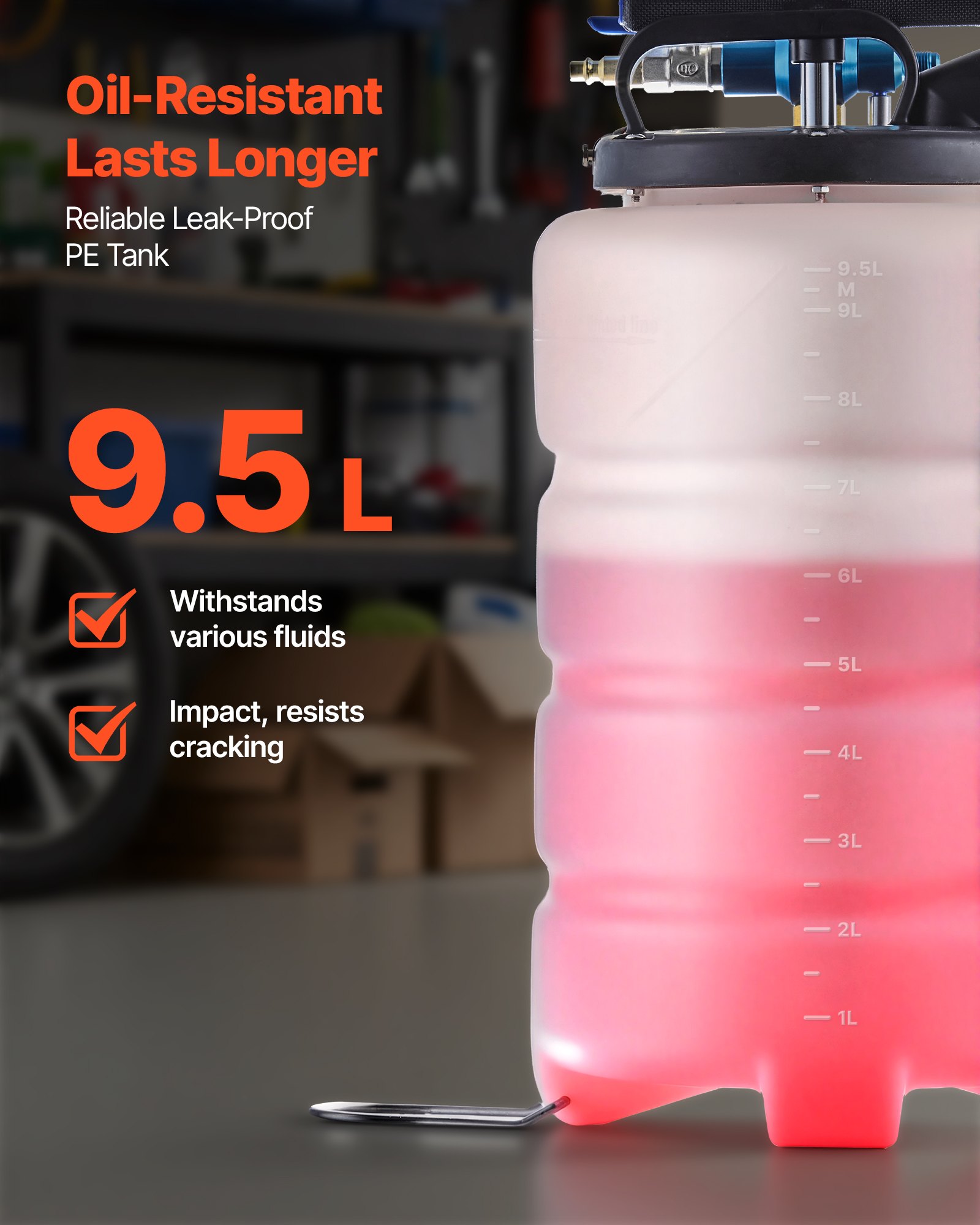 VEVOR Bomba de Líquido de Transmisión Manual y Neumática Capacidad de 9,5 L, Bomba Extractora de Aceite, con Manguera 150 cm Tubos de Extensión Tanque PE, Cambio de Aceite para Coches Barcos Motos