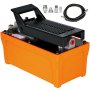 Bomba hidráulica neumática VEVOR con base naranja, parte superior negra, manguera y cinco accesorios.