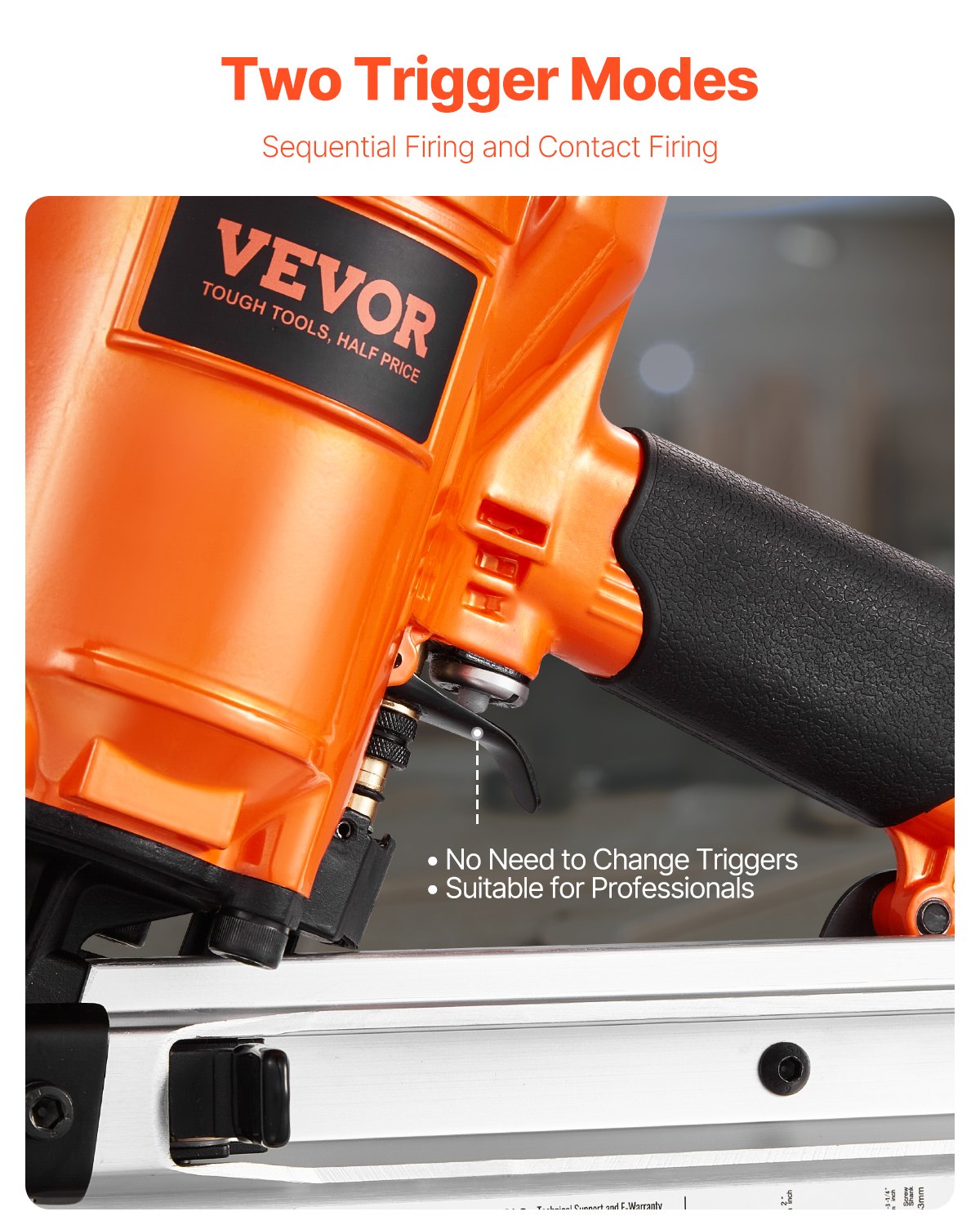 VEVOR Clavadora Neumática para Marcos, de 50 a 90 mm, con Cabezal Redondo 21 Grados, con Modos de Gatillo Doble y Ajuste de Profundidad, 80-120 PSI, para Marcos, Pisos y Cubiertas, 535 x 355 x 110 mm