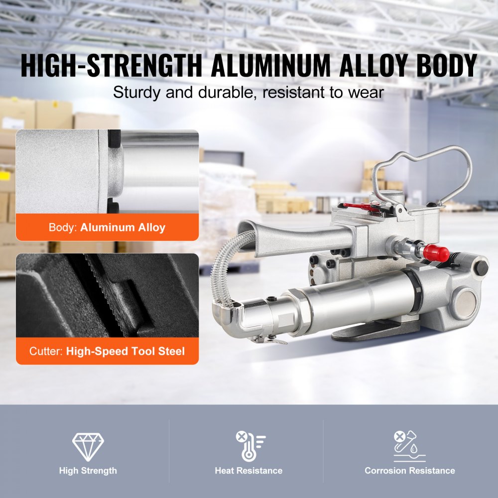 VEVOR Herramienta Flejadora Neumática para Tiras de Plástico PP y PET de 12,7 mm a 19 mm de Ancho Máquina Flejadora de Embalaje Automática con Tensión Máxima de 3500 N Kit de Flejado Manual