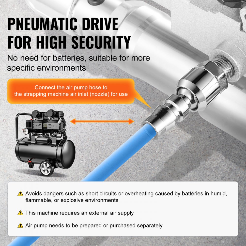 VEVOR Herramienta Flejadora Neumática para Tras de Plástico PET de 19 mm a 25 mm de Ancho Máquina Flejadora de Embalaje Automática con Tensión Máxima de 4000 N Kit de Flejado Portátil