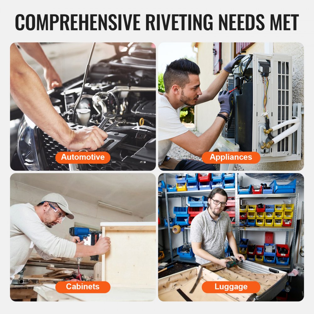 VEVOR pneumatic riveting tool, 20.2 kN pulling force, blind rivet gun tool set, high-performance air hydraulic rivet gun for mechanics tools, construction, DIY – with nozzles in 13 sizes