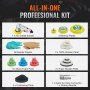 Kit lijadora neumática orbital VEVOR: lijadora, placas de soporte, papeles lijadores, almohadillas de lana, almohadillas de espuma, conector de aire.