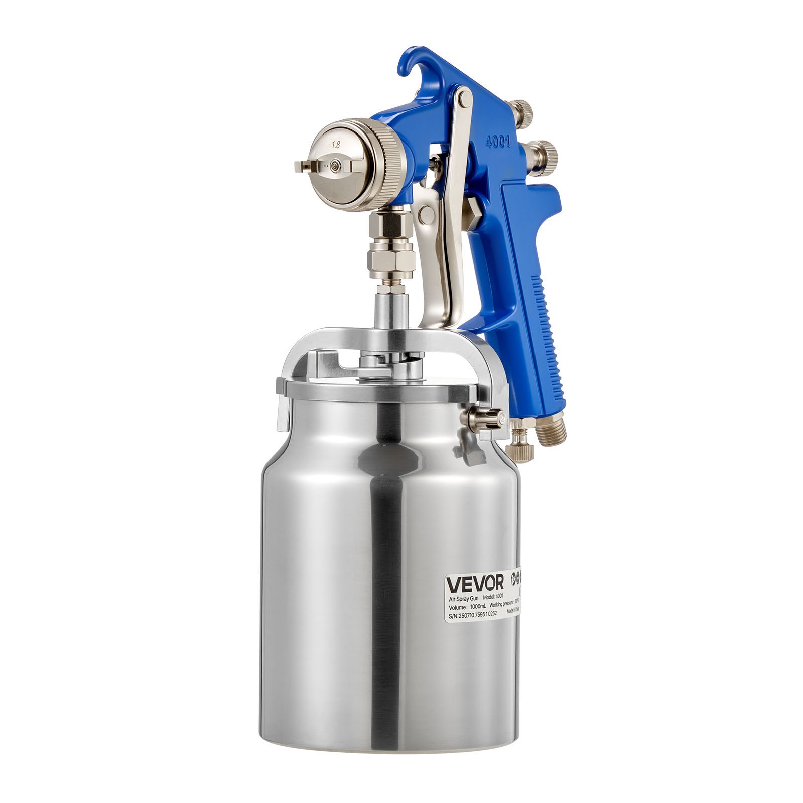 VEVOR Siphon Feed Spray Gun, High Atomization Air Paint Spray Gun, 1000cc Automotive Paint Sprayer with 1.8 mm Nozzle, Adjustable Flow Rate & Air Volume for Car, Furniture, Wall, House Painting