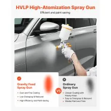 VEVOR Pistola Pulverizadora de Pintura Neumática HVLP 600 ml, con Alimentación por Gravedad y 3 Boquillas de 1,3/1,4 /1,7 mm, Acero Inoxidable y Latón, para Muebles y Coches, 220 x 100 x 370 mm