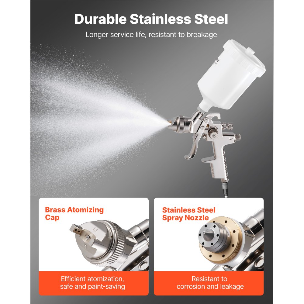 VEVOR LVLP Air Spray Gun, Gravity Feed Paint Sprayer Gun with 3 Nozzles (1.3/1.4/1.7mm), 600ml Capacity Automotive Paint Sprayer with Air Regulator for Furniture, Car Painting, Home Improvement