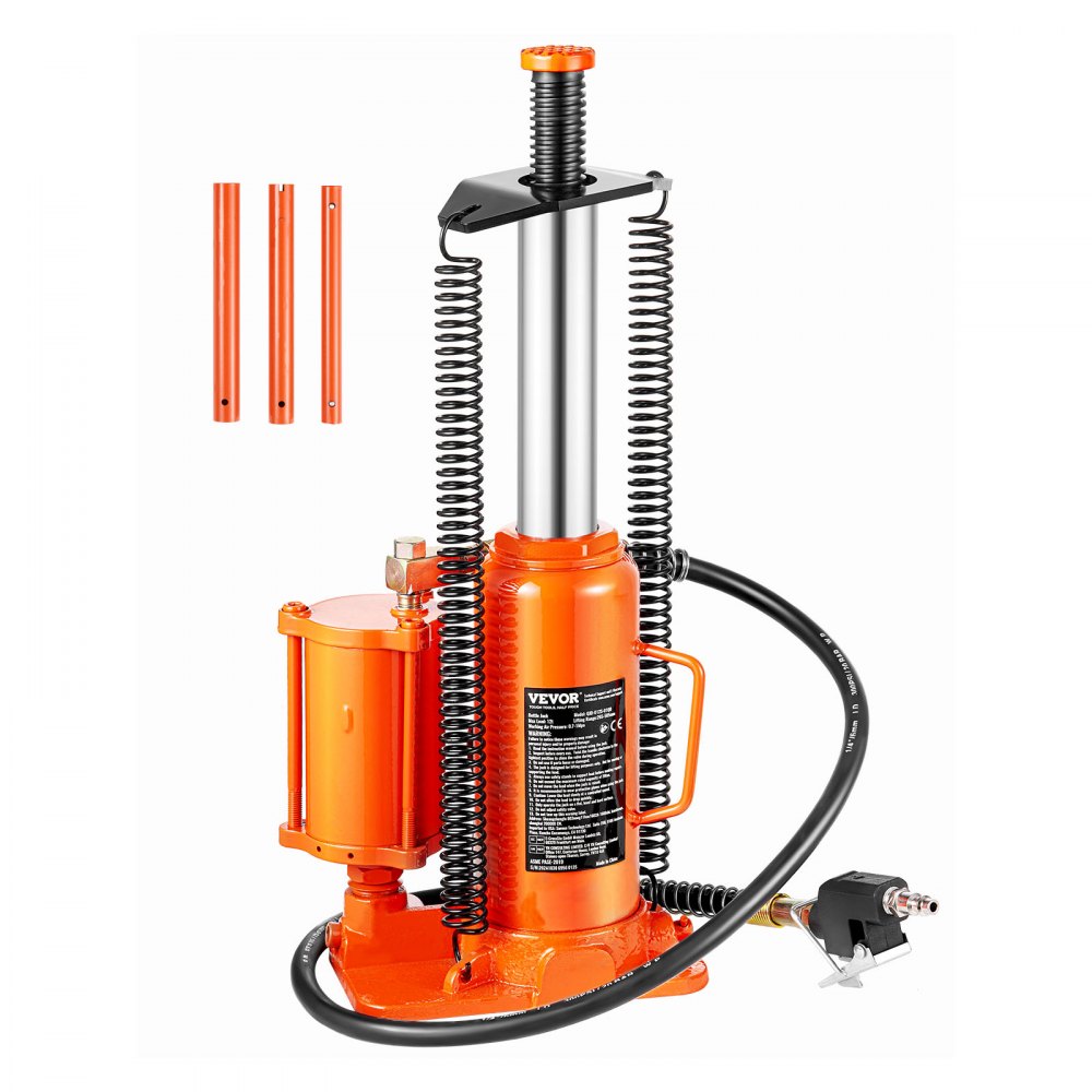 VEVOR Gato Hidráulico Neumático de Botella Capacidad de 12 T, Elevación de 265 a 505 mm, Gato Neumático Manual con Bomba para Reparación de Automóviles, Camionetas, Camiones, Vehículos, Naranja