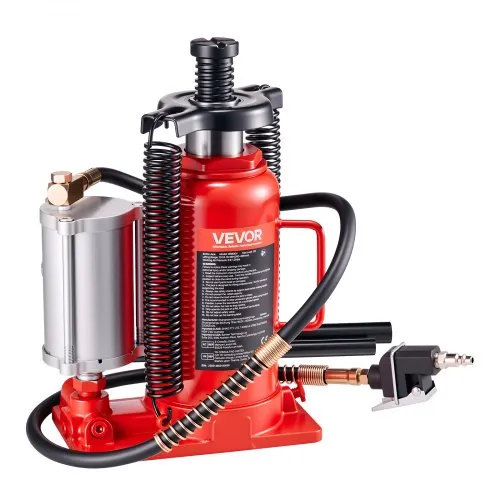 VEVOR Gato Hidráulico de Botella, Capacidad 20 T, Rango de Elevación 260-495 mm, Neumático/Manual, Resistente, Soldado, con Bomba para Automóviles, Camionetas, Vehículos Recreativos, SUV, Rojo