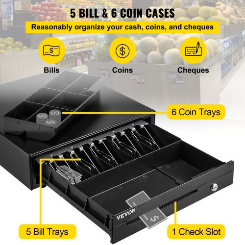 VEVOR Cajón de Efectivo Tipo de Accionamiento 16" Cajón Portamonedas 12V Caja Registradora de Punto de Venta 41 x 42 x 10 cm Bandeja para Cajón de Dinero Cajón de Caja Registradora Cajón Efectivo