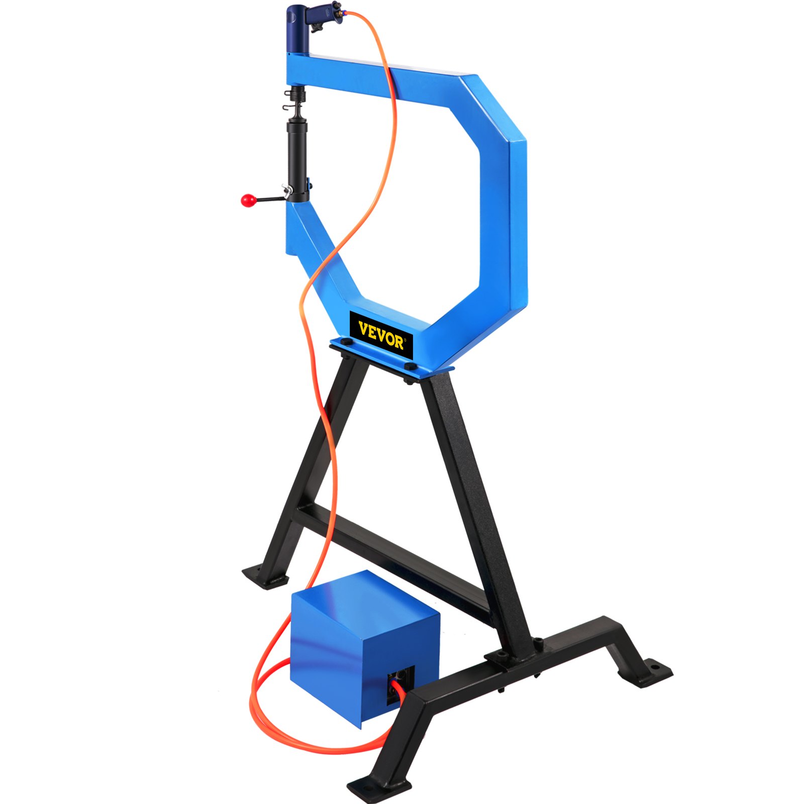 Martillo cepillador VEVOR con soporte azul y pedal amarillo.