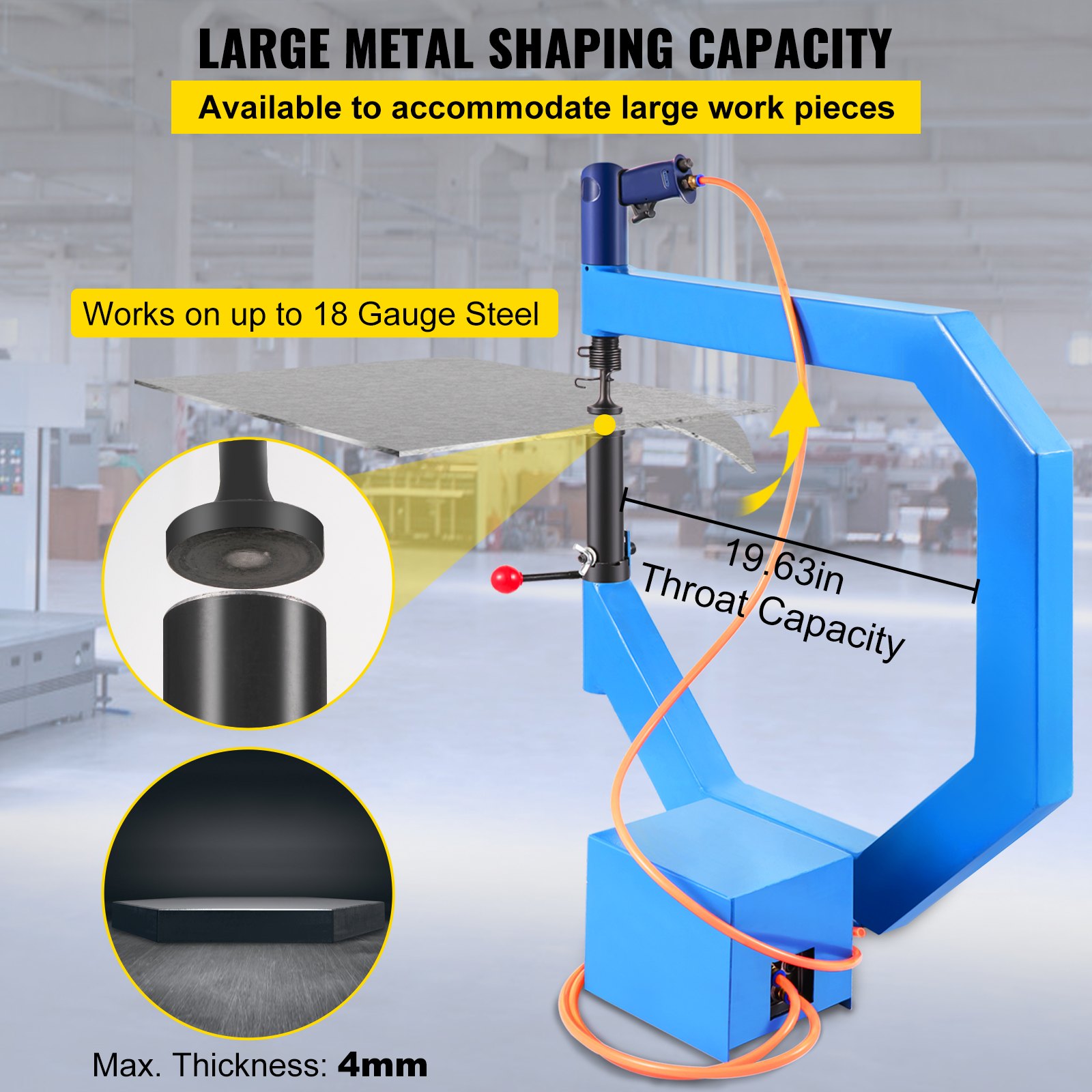 Gran capacidad de modelado de metal, martillo aplanador VEVOR, garganta de 19,63 pulgadas, espesor de 4 mm.