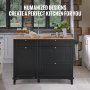 VEVOR - Carrito de cocina con isla, barra de desayuno de madera de 50" con gabinete para basura, inclinable, 10 galones de almacenamiento, mesa de comedor estilo granja con hojas abatibles, barra para toallas, cajón, color negro