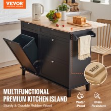 VEVOR Isla de Cocina con Carrito de Almacenamiento 1280 x 740 x 930 mm Negro