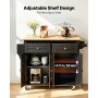 VEVOR - Isla de cocina portátil con ruedas, carrito de 43" con superficie de madera, gabinete de almacenamiento, mesa con ruedas con hojas abatibles, estante para especias, barra para toallas, estante ajustable, cajón y ganchos, islas portátiles con ruedas, color negro