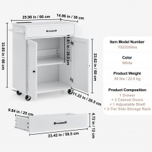 VEVOR Isla de Cocina con Ruedas y Estación de Carga 810 x 380 x 860 mm Blanco