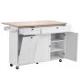 VEVOR Carrito de Cocina con Isla y Almacenamiento, con Ruedas, Abatible, 2 Cajones, Cubo de Basura, Portacuchillos, Especiero y Toallero, Mesa para Comedor y Despensa, 153 x 70 x 90 cm, Blanco