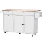 VEVOR Carrito de Cocina con Isla y Almacenamiento, con Ruedas, Abatible, 2 Cajones, Cubo de Basura, Portacuchillos, Especiero y Toallero, Mesa para Comedor y Despensa, 153 x 70 x 90 cm, Blanco